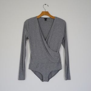 J. Crew Heather Gray Wrap Bodysuit - Size Small